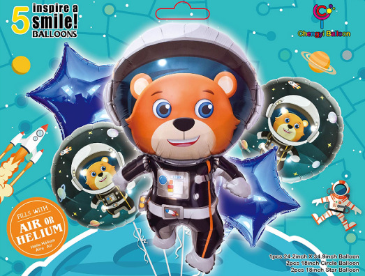 Cross-border rocket space T-person astronaut aluminum film balloon set Children's theme decorative balloons details Picture