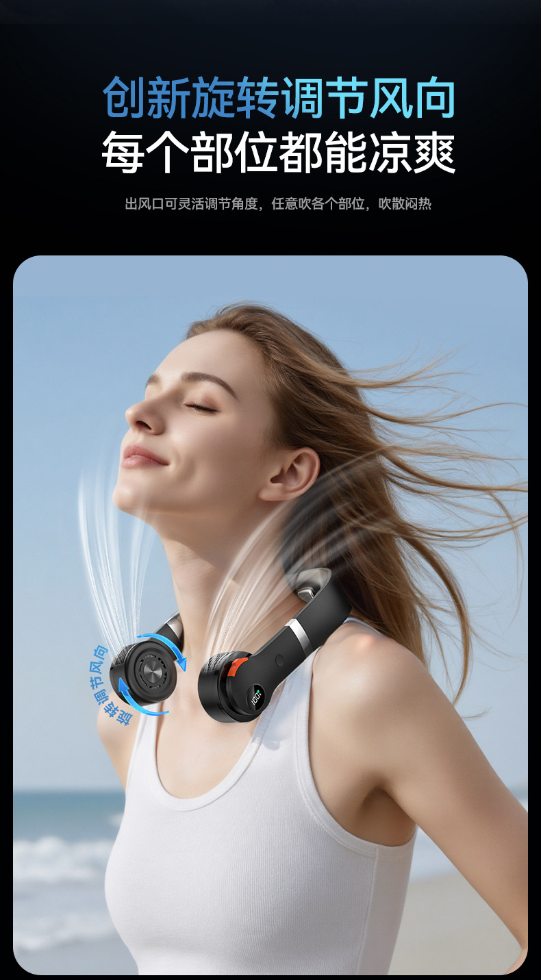 欧美跨境2025新款无叶挂脖风扇懒人静音便携式制冷数显户外小风扇详情5