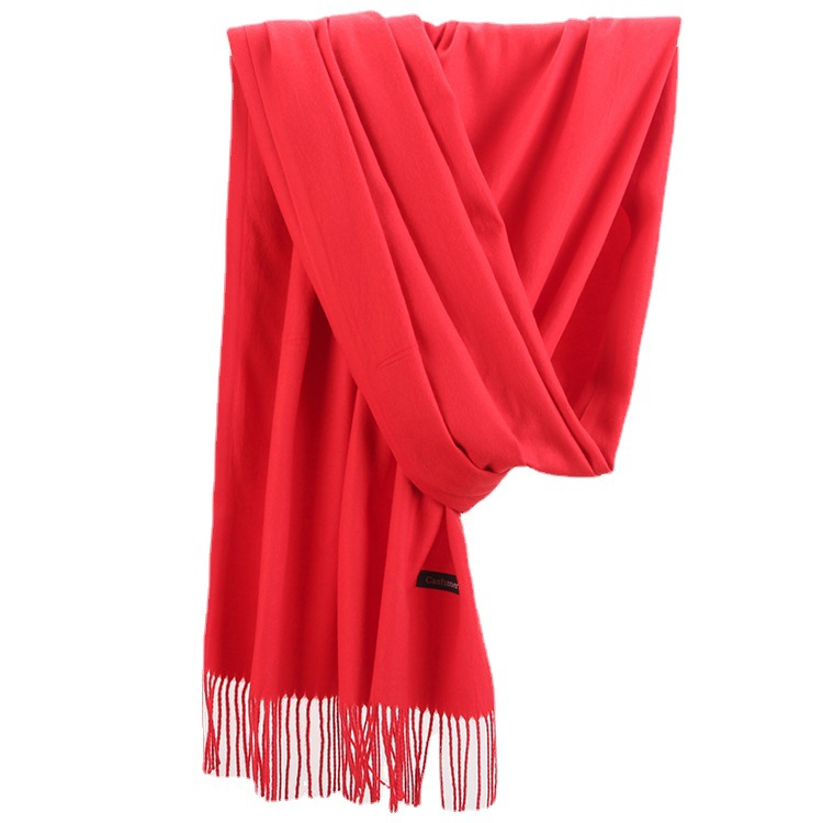 Imitation Cashmere Scarf Female Korean Version Of Autumn And Winter Warm Solid Color Annual Meeting Big Red Cashmere Scarf Fringed Shawl Manufacturers Wholesale Item Picture