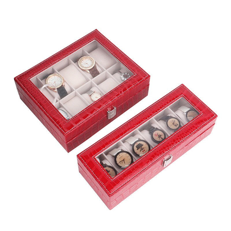 Transparent Watch Box Crocodile Print 12-Bit Watch Box Leather 6-Bit Watch Box Storage Box Custom Watch Gift Box details Picture