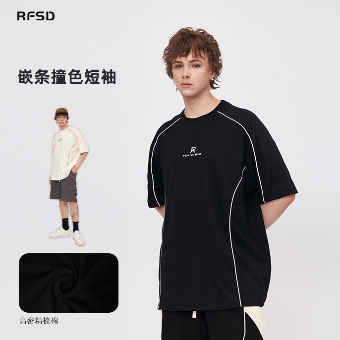 RFSD男装|美式复古解构拼接刺绣圆领短袖T恤男夏季新款休闲宽松T