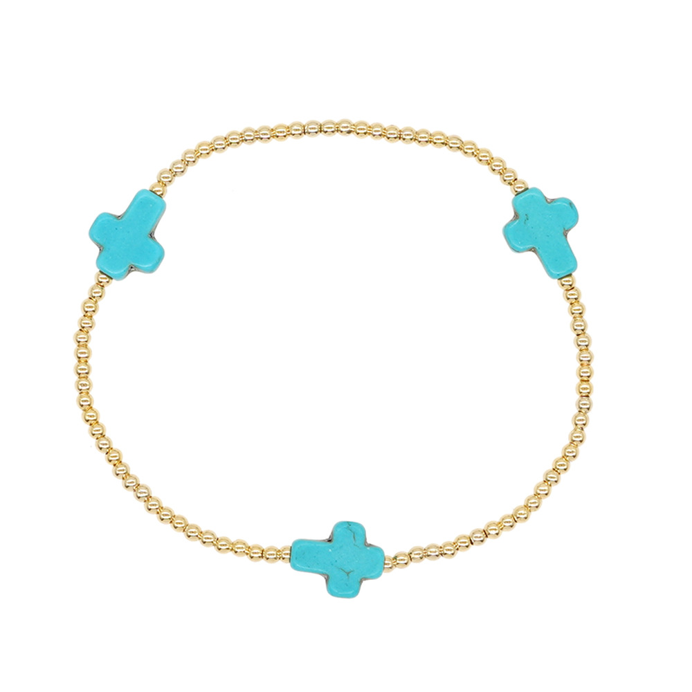 European And American Foreign Trade Cross-Border Hot Original Design Jewelry Turquoise Cross Beaded Couple Bracelet Gift Manufacturers Wholesale Item Picture