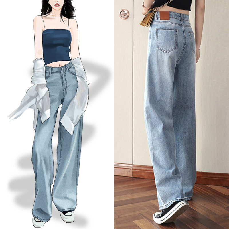 Spring/Summer 2023 new wide-leg jeans for women, high-waisted slimming straight-leg jeans, thin Tencel jeans for women