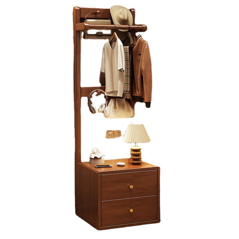 Solid Wood Coat And Hat Stand Floor To Floor Hangers Small Apartment Type Entryway Shelf Bedroom Bedside Table One Clothes Storage Rack Item Picture