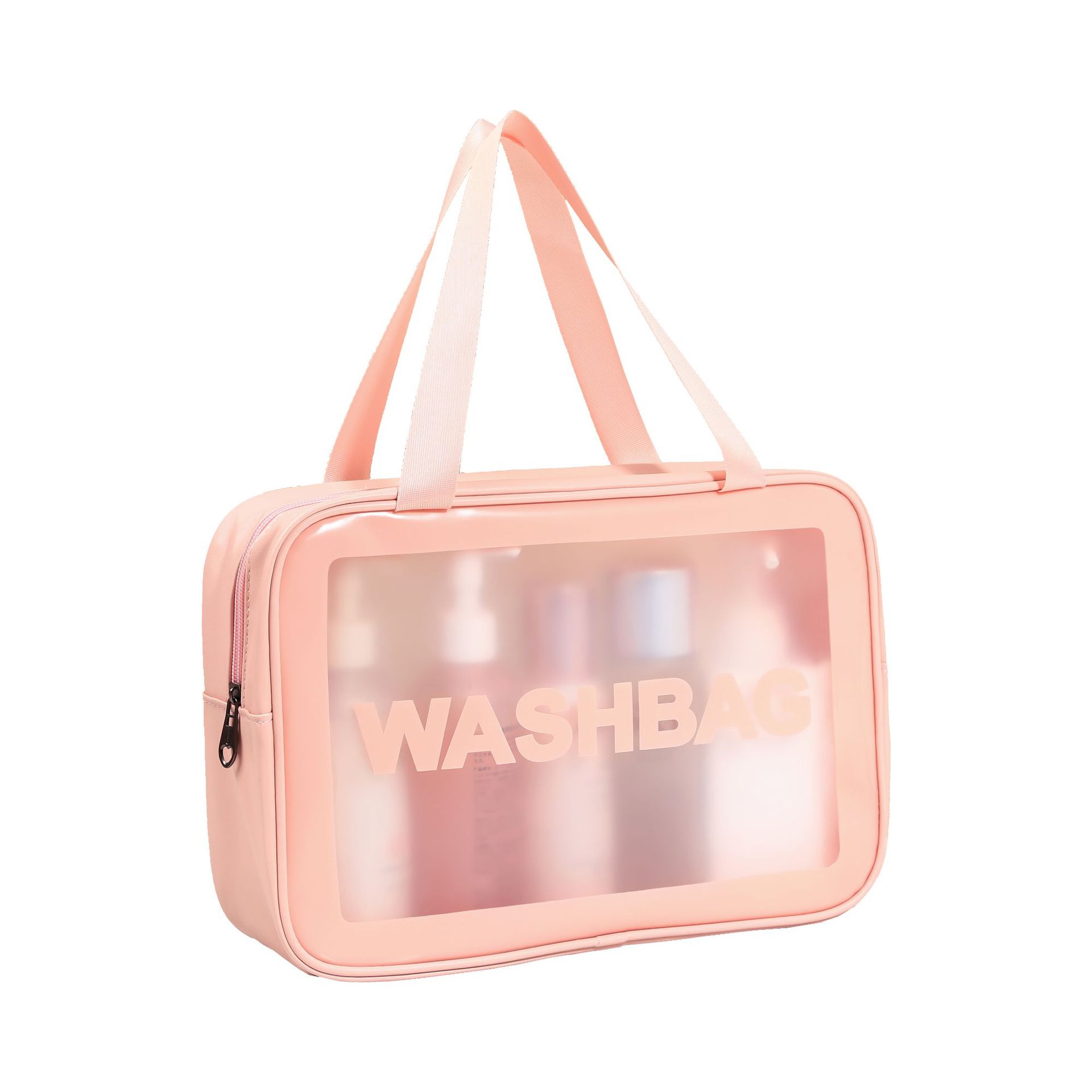 Pu Makeup Bag Large Capacity Pvc Waterproof Toiletry Bag Transparent Scrub Bath Bag Travel Portable Portable Storage Bag Item Picture