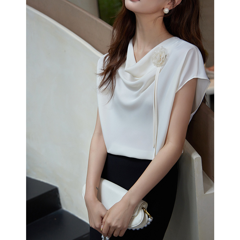 Qifan French elegant shirt women's summer women's top, high-end summer style, versatile short-sleeved shirt 82651 Application Scenario