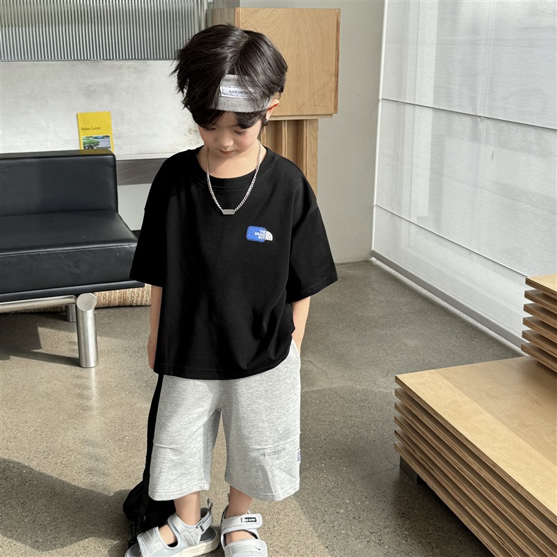 The 2024 summer new style of pure cotton short-sleeved T-shirt for boys from Haima Family, Korean version children's clothing, half-sleeved girls' clothing trend Specification drawing