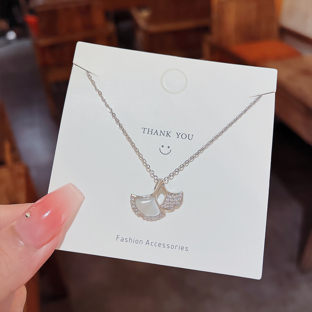 Stainless Steel Copper Microinset Zircon Necklace Female Opal Ginkgo Leaf Pendant Clavicle Chain Valentine's Day Gift For Girlfriend Specification drawing