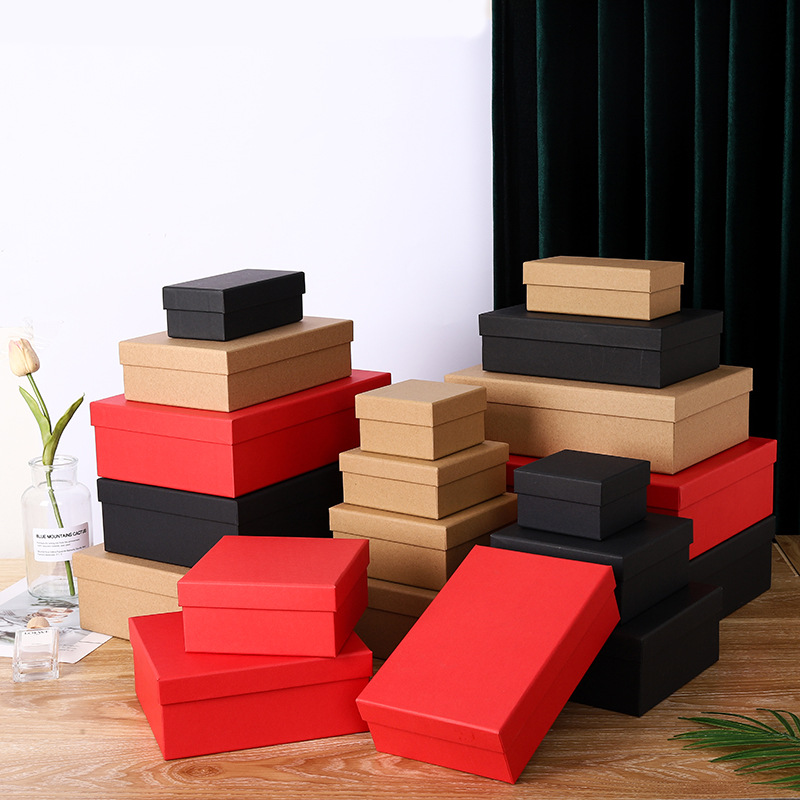 Wedding souvenir gift box, black and red gift box, large kraft paper box, top and bottom cover, monkey head packaging box, gift box