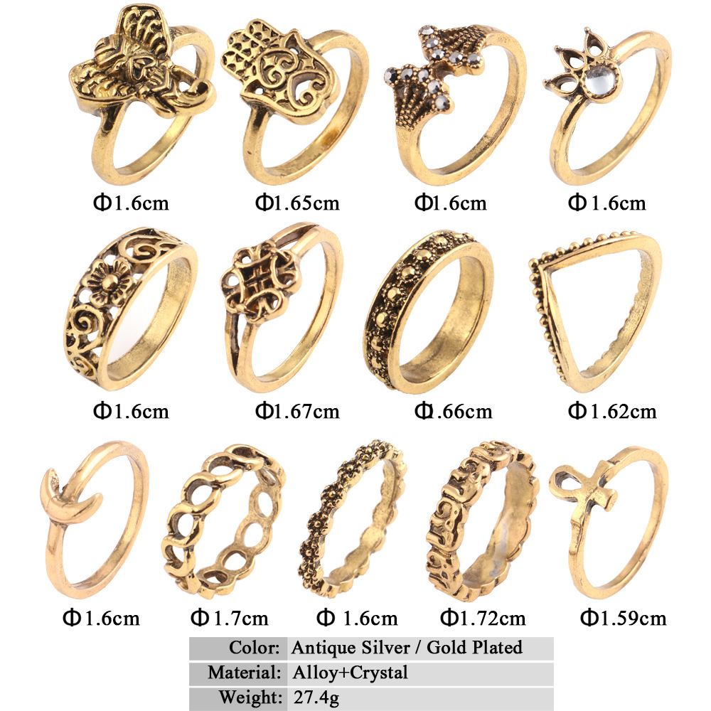 欧美流行套装戒指 复古多元素组合多件套戒指 几何型女式戒指详情图5