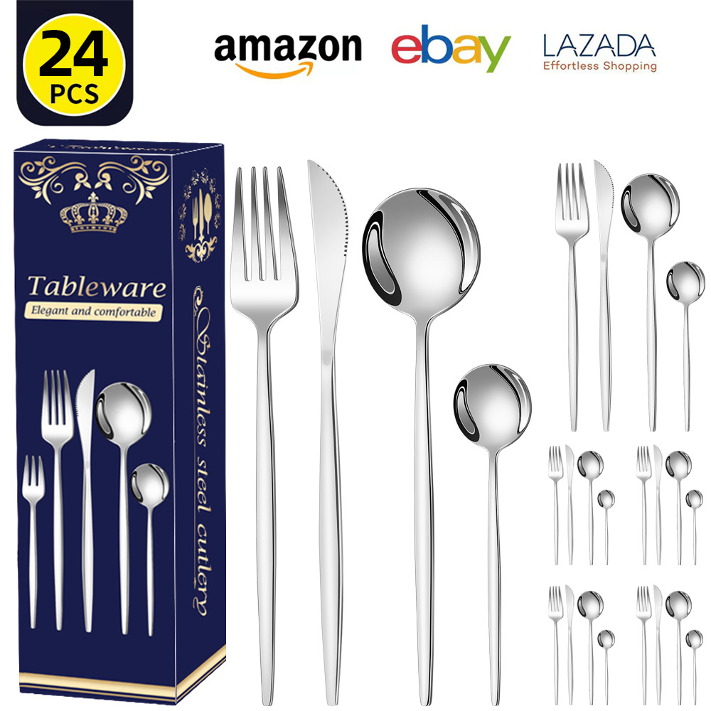 Cross-border Amazon stainless Steel 24-piece tableware set, Portuguese knife, fork and spoon Western tableware gift box set Specification image