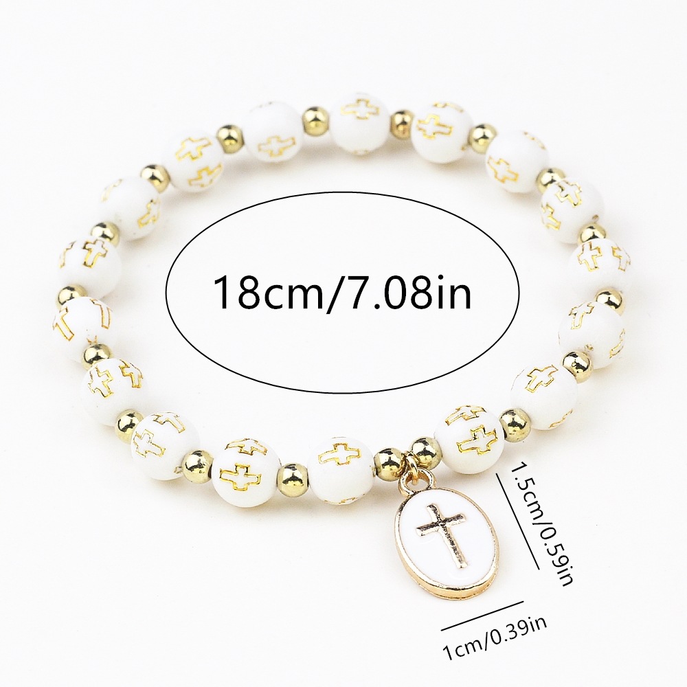Europe And The United States Cross-Border Foreign Trade Hot Oval Cross Pendant Bracelet Women's Baptism Bracelet Prayer Bracelet Gift Lovers Jewelry Manufacturers Direct Sales Specification drawing