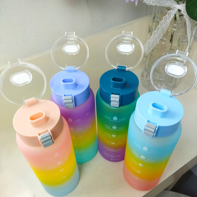 Sports water bottle, bouncing lid, student rainbow cup, frosted hand-held space cup, 1000 gradient color, internet-famous plastic water cup Specification drawing