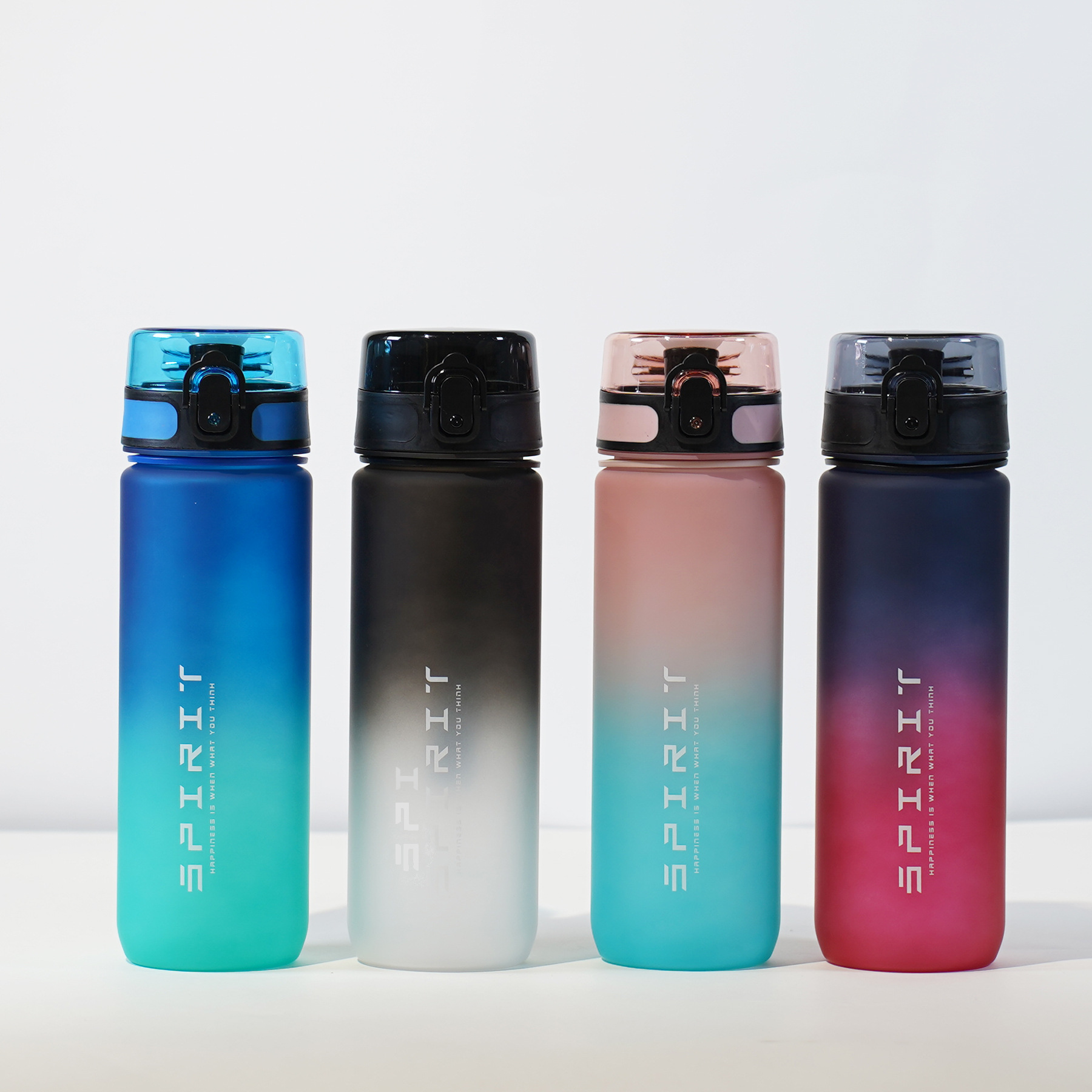 Large Capacity Frosted Progressive Color Plastic Water Bottle High Appearance Level Kettle Outdoor Sports Fitness Water Bottle Straight Drink Cup Cross-Border