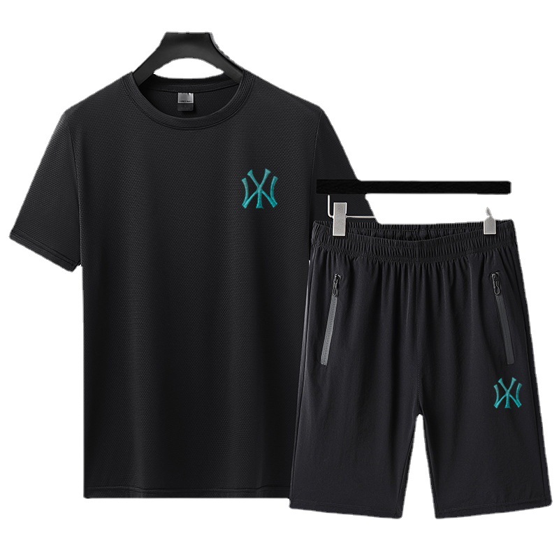 夏季新款冰丝短袖套装T恤男士空调短裤套装韩版休闲运动两件套男详情图5