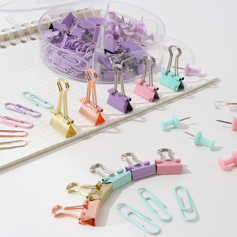Macaron-colored long tail clip, multi-functional combination, dovetail clip, paperclip, pin, four-compartment stationery set details Picture