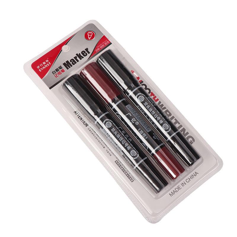 3只记号笔可加墨水大头笔记号笔黑红蓝双头油性笔速干马克笔