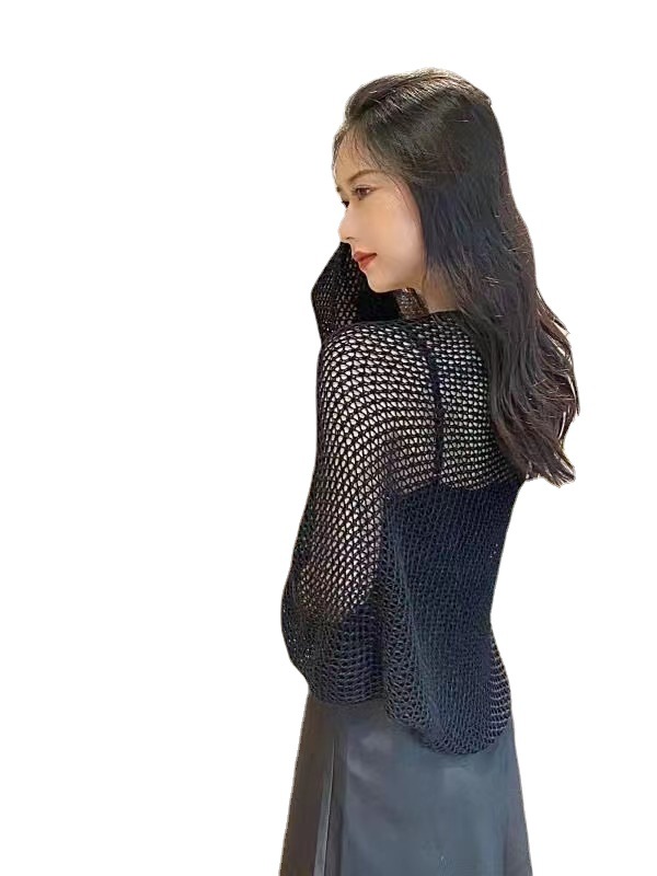 Fabricante suministro directo grilla hielo silk kans de punto protector cervical primavera/verano protección solar cardigan exterior mujer corto aire acondicionado chal Item Picture