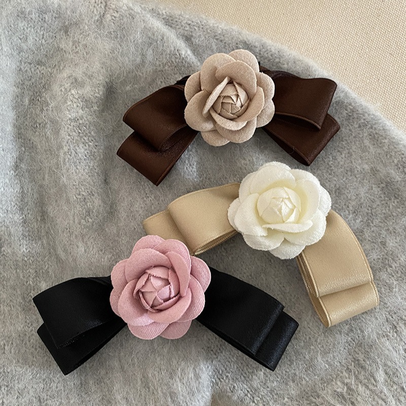 Autumn And Winter New Sweet And Gentle Camellia Flower Bow Hair Clip Small Fragrance Wind Back Head Top Clip Hair Accessories Woman details Picture