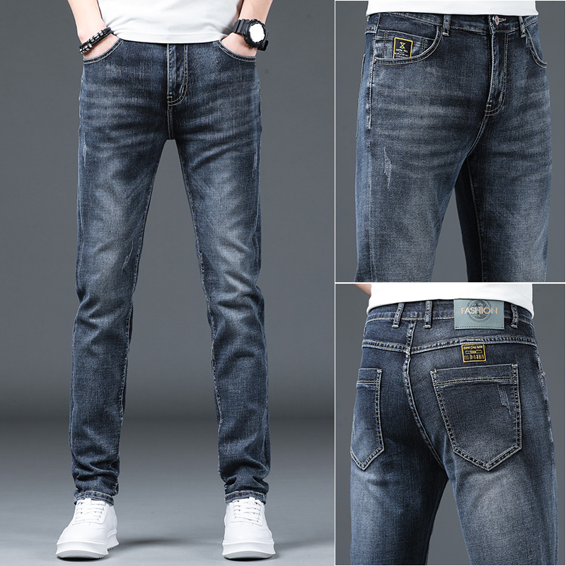2022 Men's New fashion Men's casual Youth jeans, men's Korean-style small feet men's solid color men's pants, trendy men
