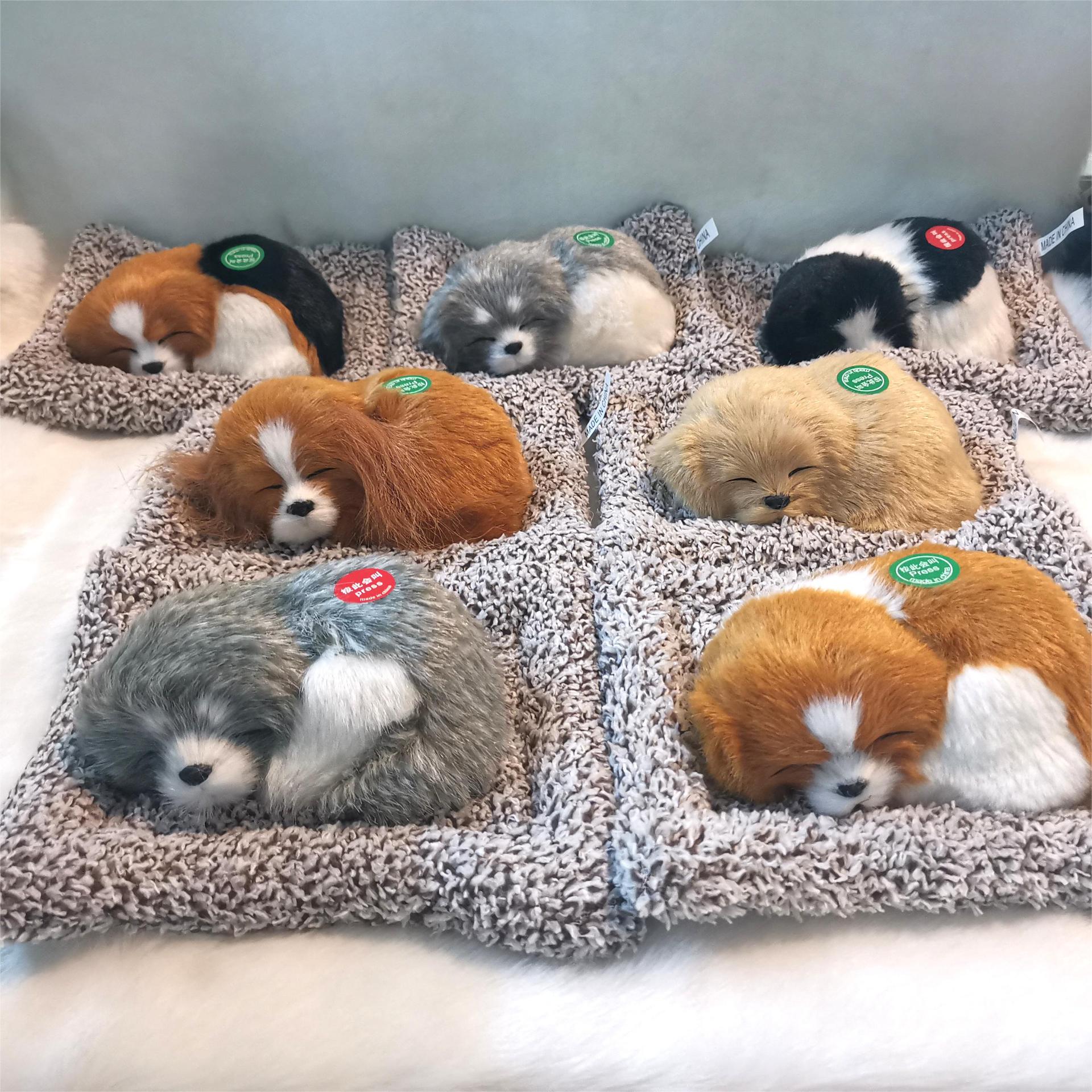 毛绒仿真狗会叫仿真睡狗汽车摆件含竹炭包净化空气家居装饰礼品                       