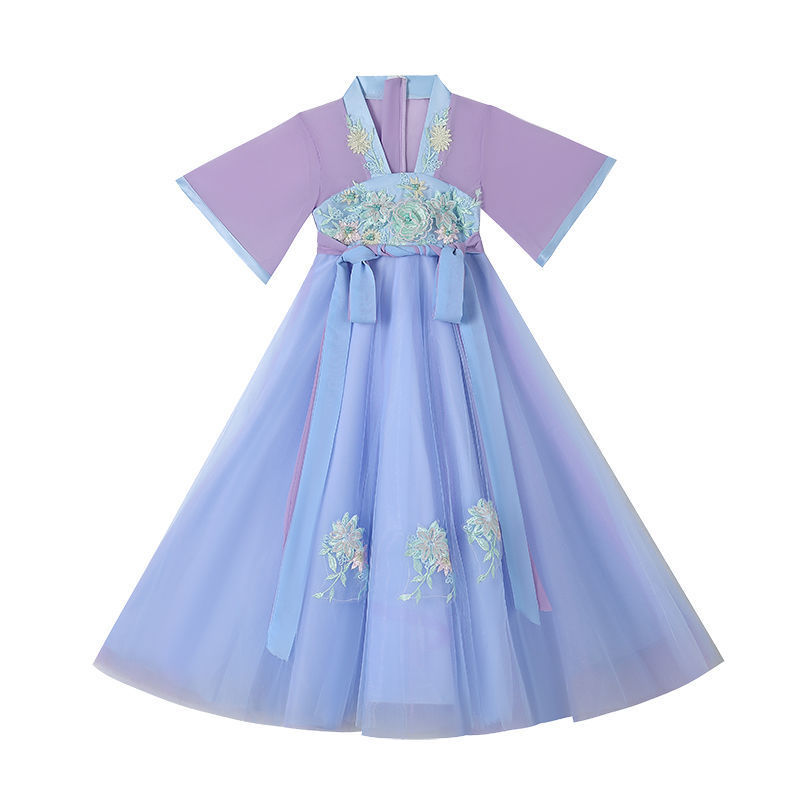 National Trend - Hanfu Children's, Girls', Kids', Little Girls' dresses Summer skirts Ethereal and flowing 2023 Short-sleeved ancient-style thin designs Item Picture