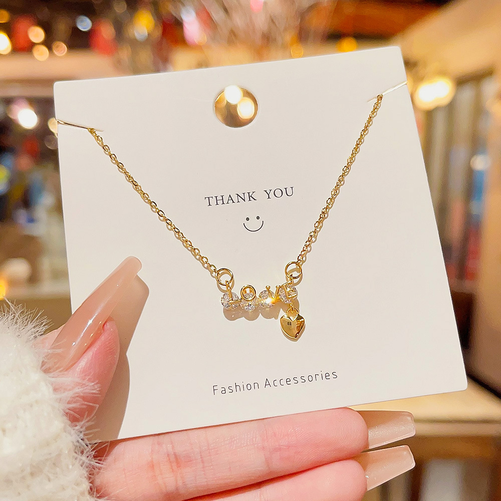 Lady Luck Love Letter Titanium Steel Choker 18K Real Gold Plated Love Pendant Fashion Collarbone Chain Necklace Tide full figure
