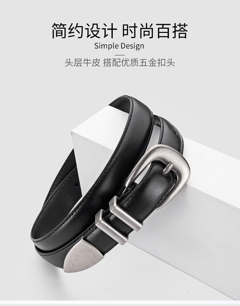 The top leather belt for women is versatile. The decorative horseshoe buckle makes you look slimmer. It pairs well with jeans. The cowhide belt for women is trendy. Korean black pic 3