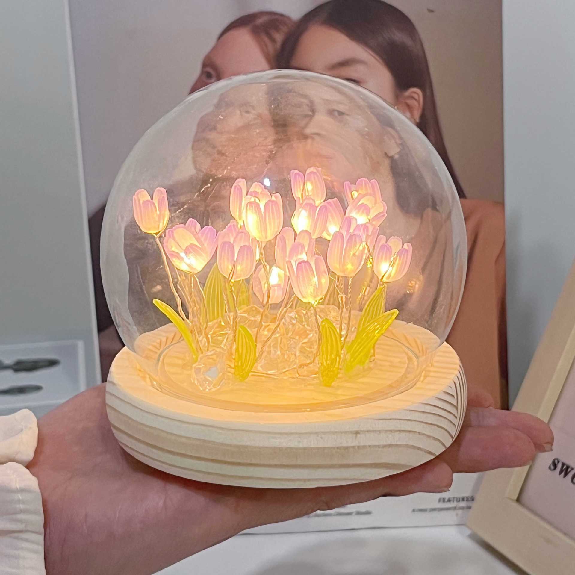 LED郁金香玻璃小夜灯diy材料包手工氛围灯生日送礼闺蜜