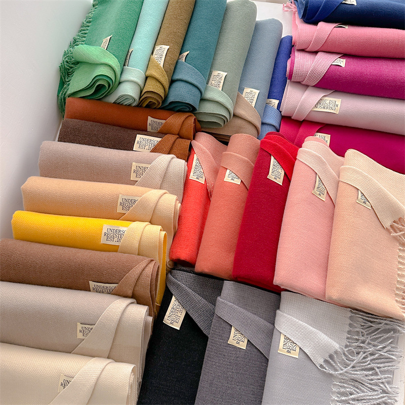 秋冬季新款2023双面仿羊绒围巾女士纯色保暖韩版情侣长款披肩围脖