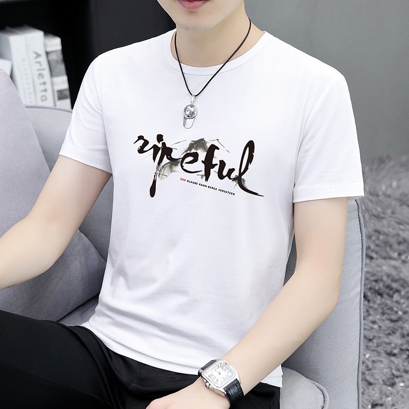 The 2025 summer new short-sleeved men's printed trendy and versatile thin and casual half-sleeved men's undershirt for young people Specification image