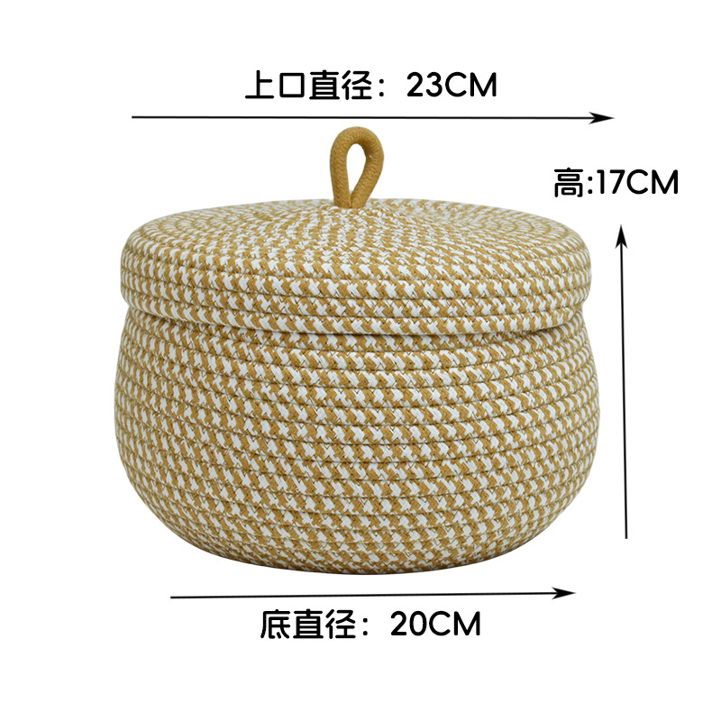 Desktop Storage Basket With Cover Dustproof Cosmetics Snacks Sundry Round Storage Basket Handmade Cotton Rope Woven Egg Basket details Picture