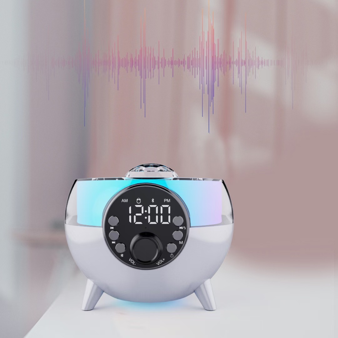 Cross-border space flight stage light, clock, alarm clock, Bluetooth speaker, ambient light, 15W wireless charging gift speaker Application Scenario