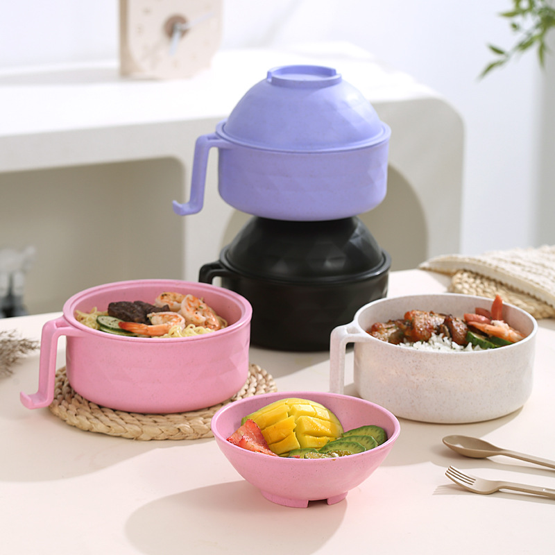 Food-grade water-draining instant noodle bowl with lid, a cute large-capacity mixed noodle meal gift for students in the dormitory details Picture