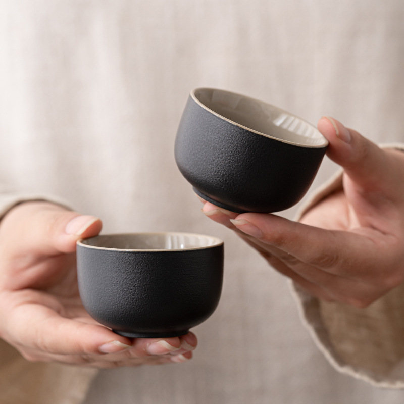 批发陶瓷小茶杯茶盏茶碗功夫茶具家用简约单个品茗杯黑陶主人杯I/