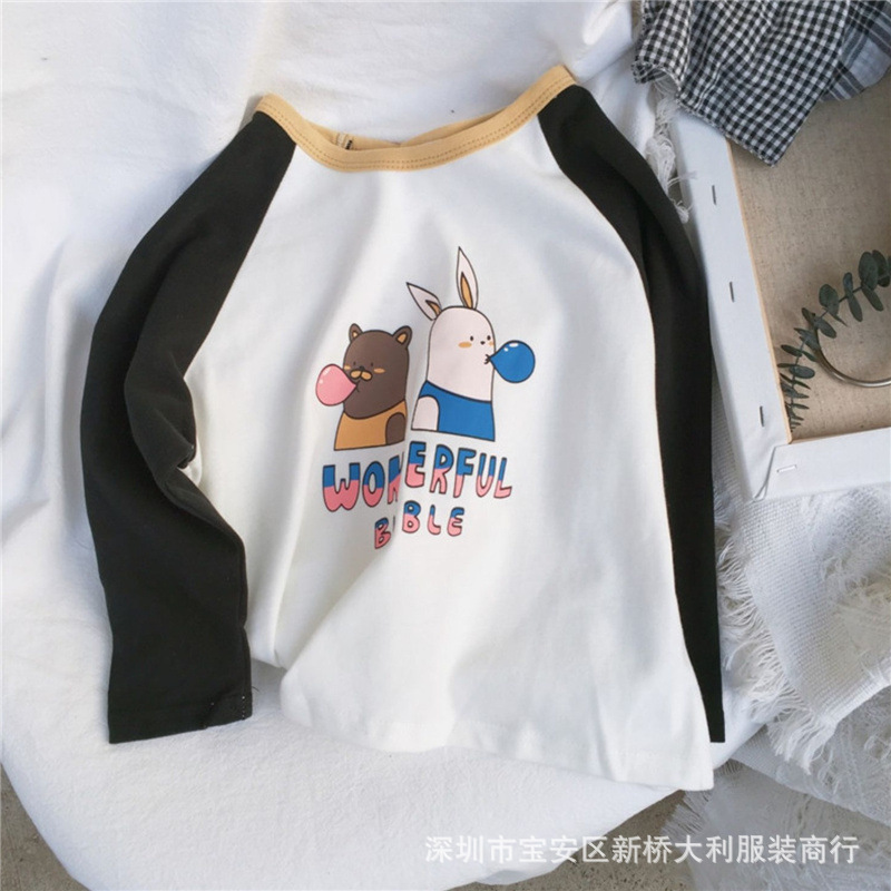 A 2022 new Korean-style spring and autumn base shirt for girls, a round-neck inner T-shirt for boys, and a spring children's top Specification image