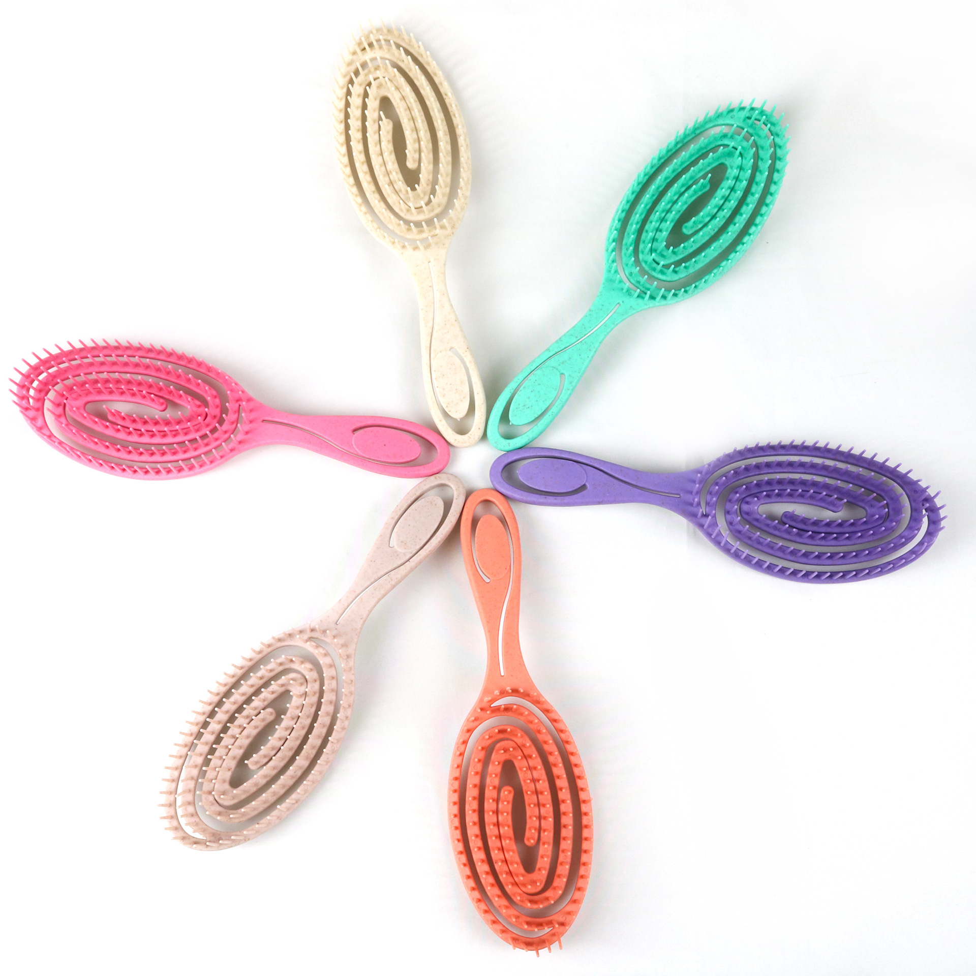 New wheat straw hollowed-out circular comb, elliptical arc-shaped elastic mosquito repellent comb, massage ribs shaped hair comb Item Picture