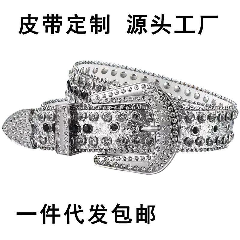 亚马逊爆款水钻辣妹腰带女亚克力水晶朋克亮片y2k牛仔裤配饰皮带