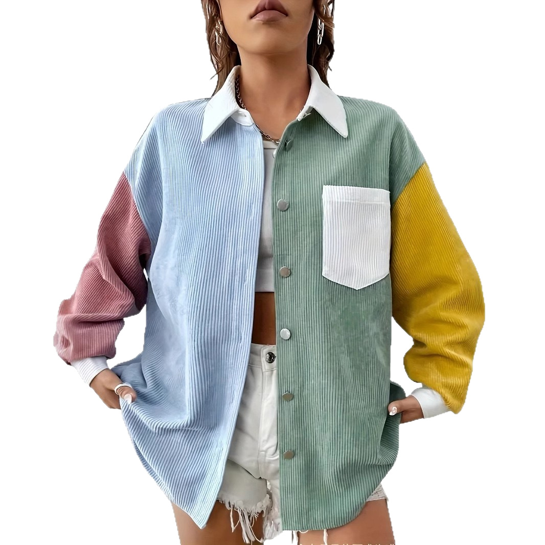 The eye-catching corduroy coat with European and American style is a must-have in the wardrobes of European and American girls. You'll instantly become a fashionable ICON when you go out Item Picture