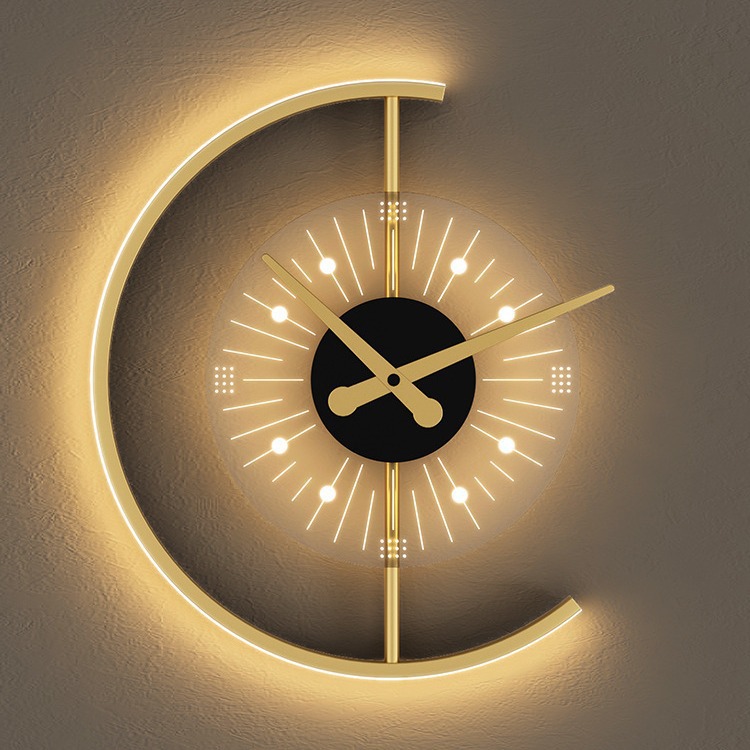 The living room features a light luxury creative clock wall lamp. The bedroom has a headboard background wall lamp with a tech-savvy design and decoration. It can be charged without wiring full figure