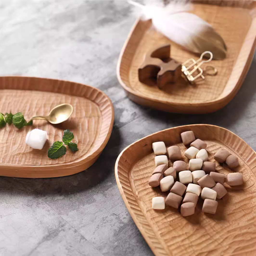 Japanese-style wooden handcrafted tea tray, solid wood carved fruit plate, creative and simple kung fu tea set tray, walnut wood pastry plate Specification image