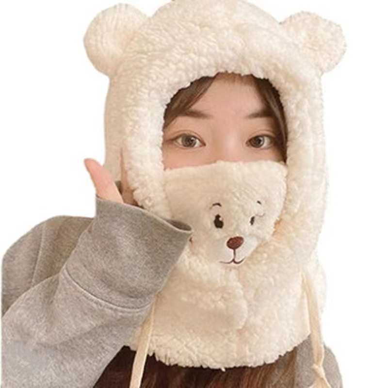 Cute Bear Mask One Hat Women Winter Cycling Warm Windproof Autumn And Winter Bear Hat Scarf Winter Neck Item Picture