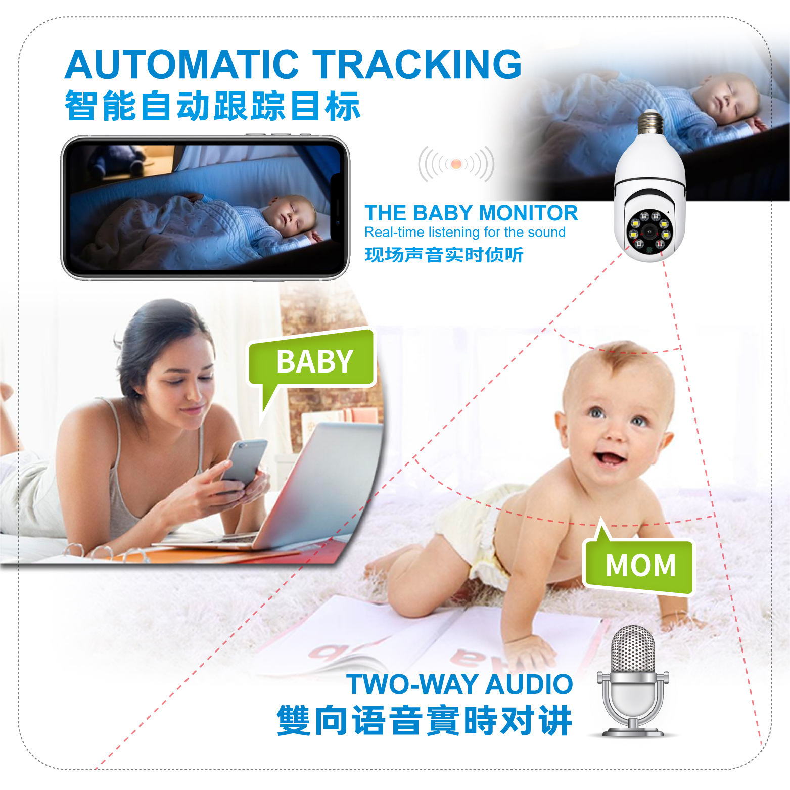 Smart New E27 Lamp Holder Wireless Wifi Full Color Light Camera Monitoring 360 Degree Rotation details Picture