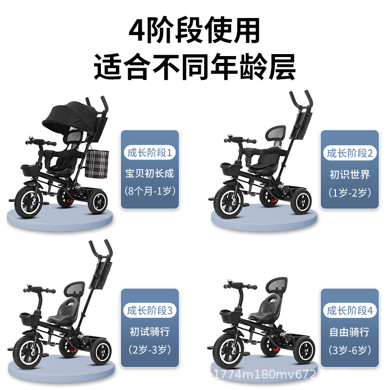 厂家供应儿童三轮车脚踏车1-3-6岁折叠宝宝婴儿手推车带蓬 可代发详情图4