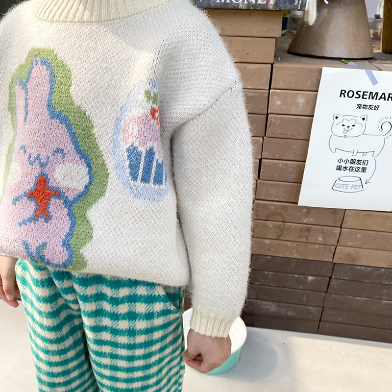 2022 Autumn and Winter new children's clothing: Girls' little rabbit sweaters, children's small and medium-sized children's knitted sweaters, long-sleeved tops, woolen sweaters Specification image