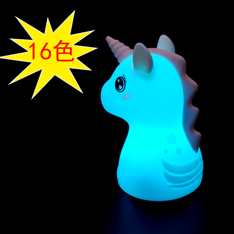 Patting light Silicone lamp Unicorn 16-color birthday gift Creative gift Seven-color atmosphere Breastfeeding night light details Picture