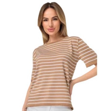 2024 Amazon Women's Summer New short-sleeved striped T-shirt pullovers with round-neck slimming tops Item Picture
