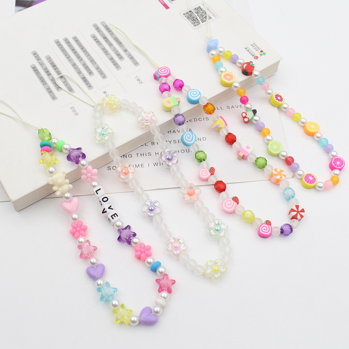 New Mobile Phone Chain Beaded Polymer Clay Pendant Lady Ins Love Key Mobile Phone Pendant Rainbow Cross-Border Wholesale Specification drawing
