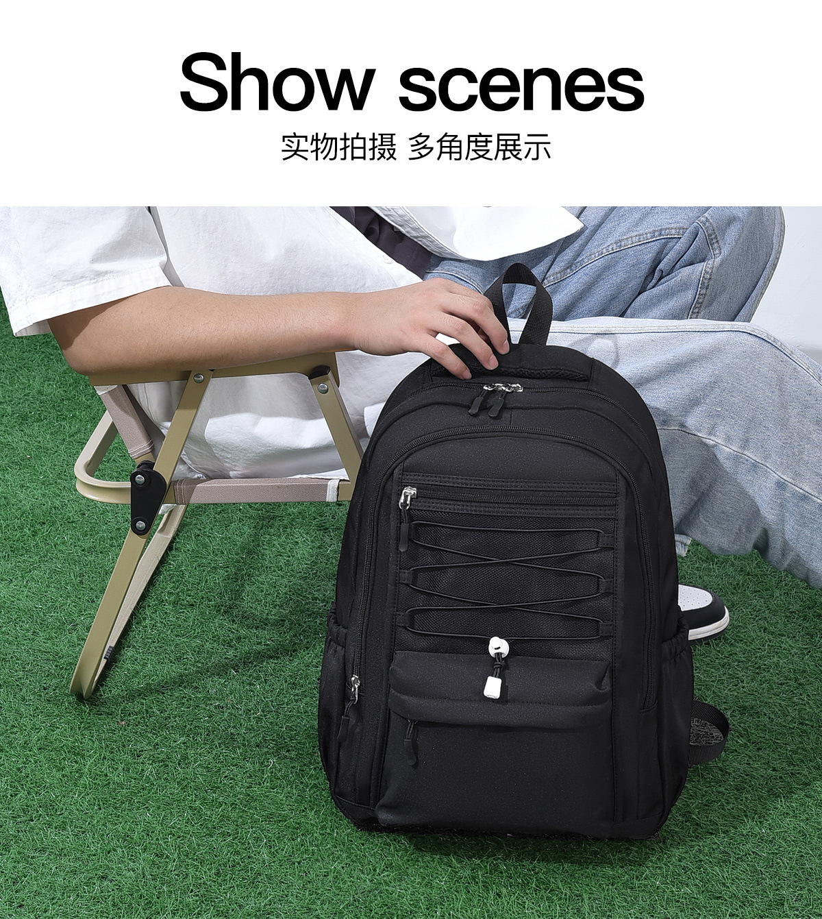 飞莎休闲简约学生书包男加厚蜂巢背包防泼水牛津布双肩包女可印lo详情13