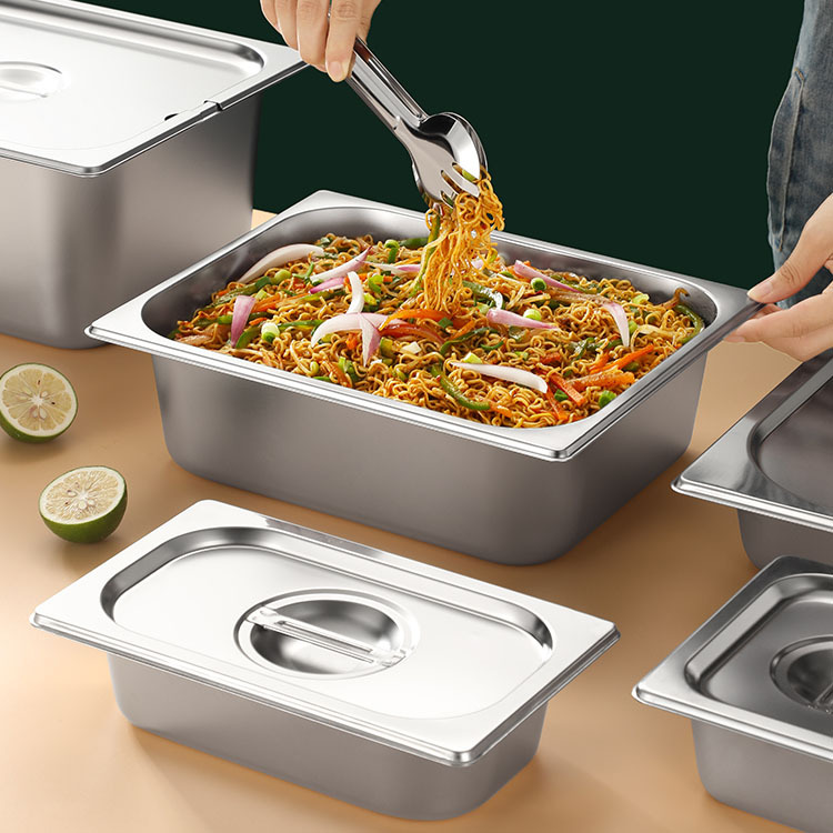 Thickened Square Basin With Cover Canteen Commercial Buffet Rectangular Stainless Steel Basin Stainless Steel Serving Basin Application Scenario